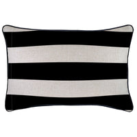 Cushion Cover With Black Piping Deck Stripe Black Natural Base 35cm x 50cm
