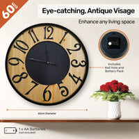 Home Master Wall Clock Wood & Metal Look Stylish Design Large Numbers 60cm