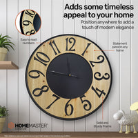 Home Master Wall Clock Wood & Metal Look Stylish Design Large Numbers 60cm