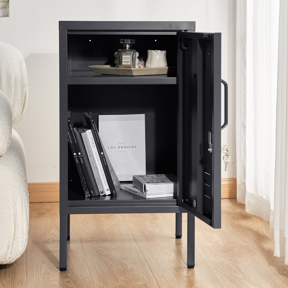 Metal Locker Storage Shelf Filing Cabinet Cupboard Bedside Table Black