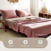 Washed Cotton Sheet Set Pink Brown Double