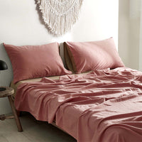 Washed Cotton Sheet Set Pink Brown Double