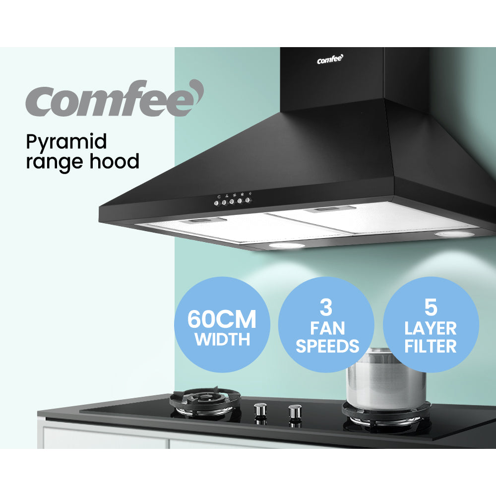 Rangehood 600mm Range Hood Home Kitchen Wall Mount Canopy 60cm Black