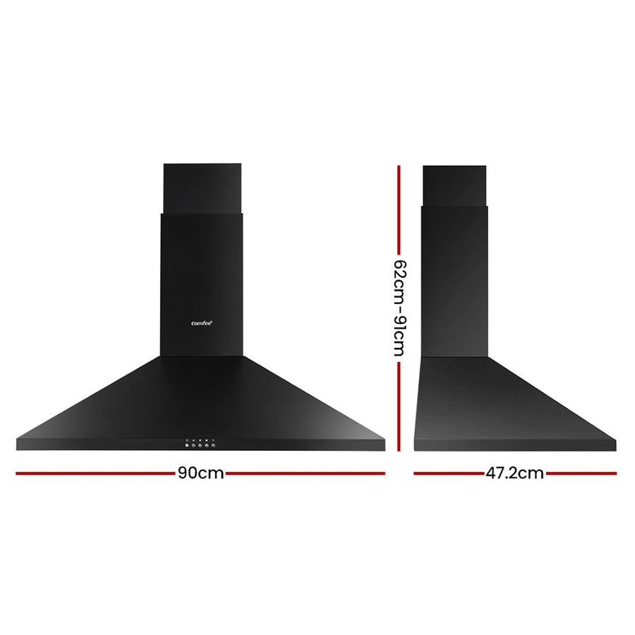 Rangehood 900mm Range Hood Home Kitchen Wall Mount Canopy 90cm Black