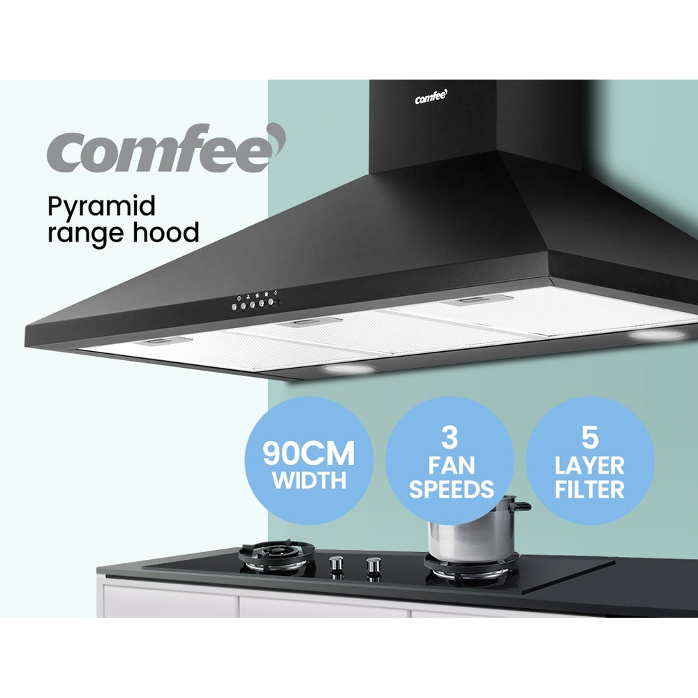 Rangehood 900mm Range Hood Home Kitchen Wall Mount Canopy 90cm Black