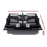 Gas Cooktop 30cm Gas Stove Cooker 2 Burner Cook Top Dials NG LPG Black