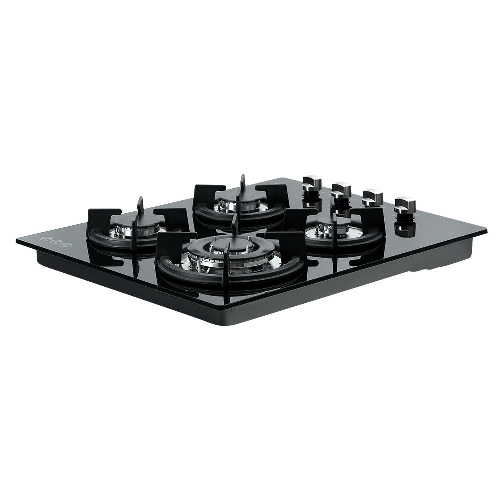 Gas Cooktop 60cm 4 Burner Glass Cook Top Cooker Stove Hob NG LPG Black