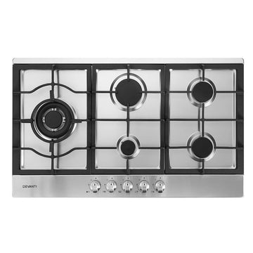 Gas Cooktop 90cm Kitchen Stove Cooker 5 Burner Stainless Steel NG/LPG Silver