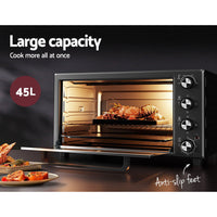 Electric Convection Oven Bake Benchtop Rotisserie Grill 45L