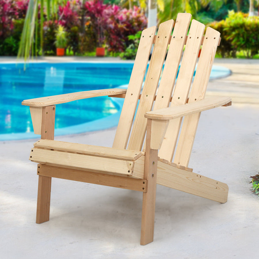 Outdoor Sun Lounge Beach Chairs Table Setting Wooden Adirondack Patio Chair Light Wood Tone