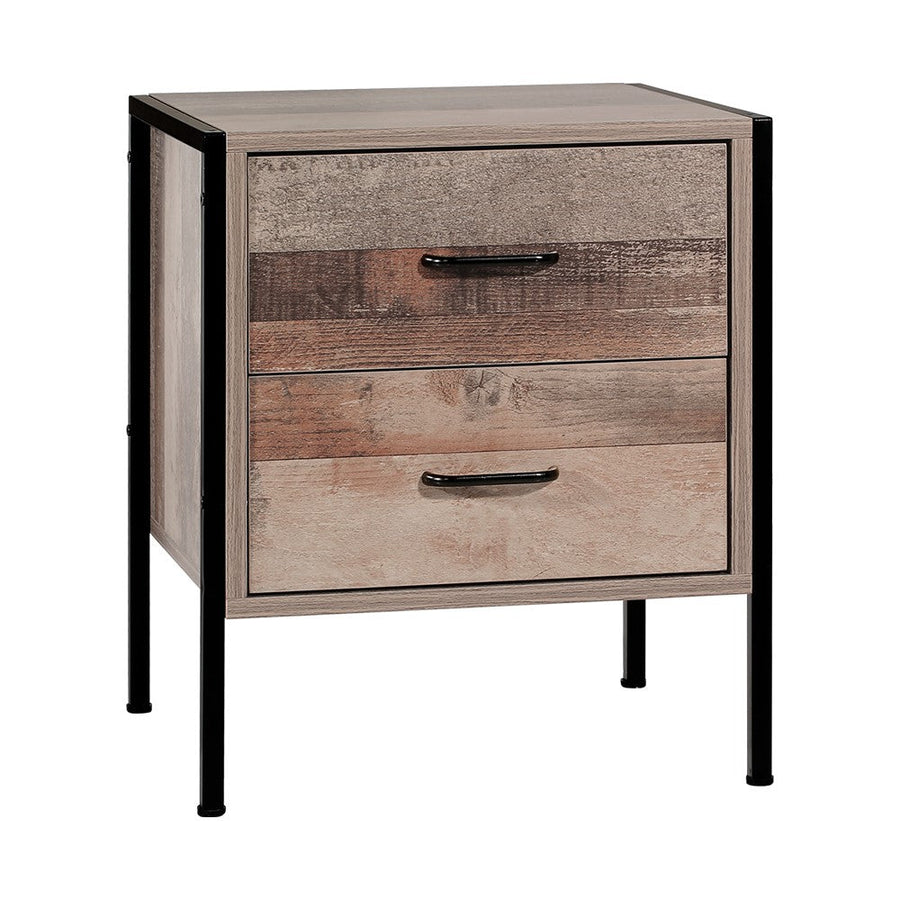 Bedside Table Drawers Nightstand Metal Oak