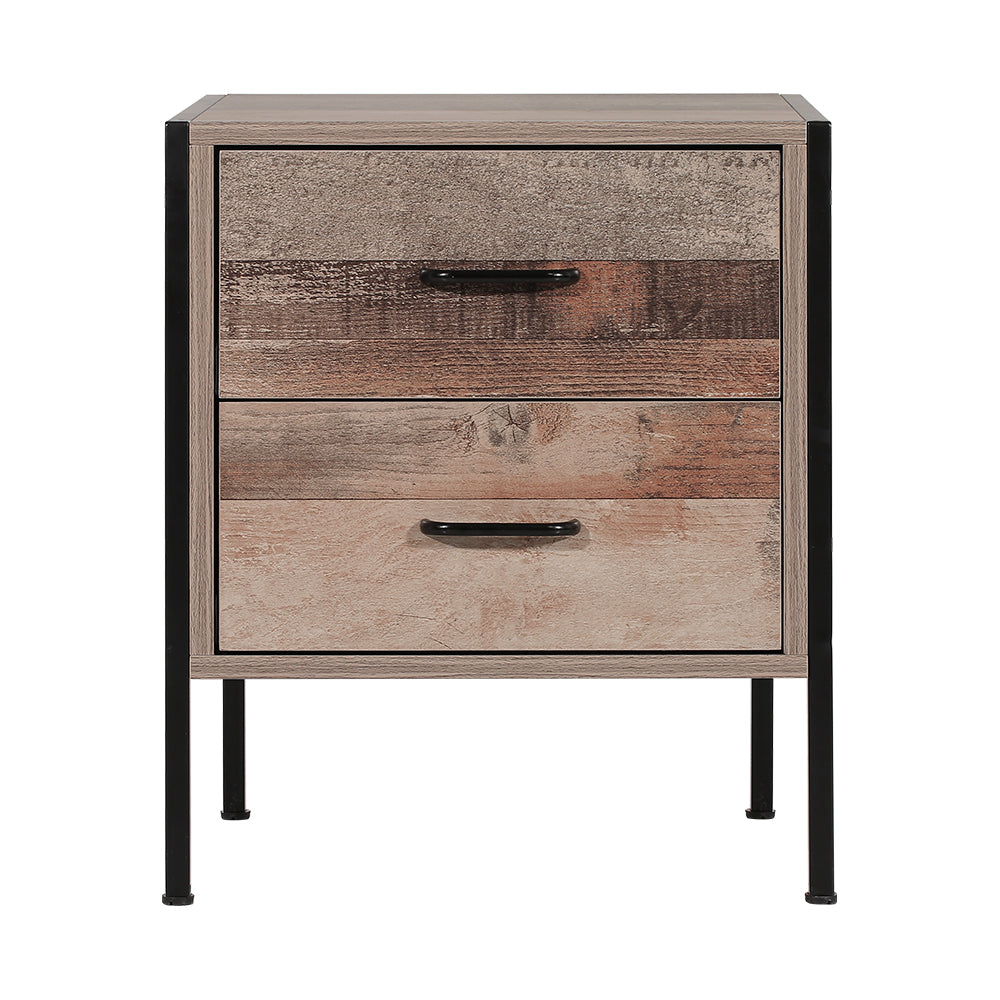 Bedside Table Drawers Nightstand Metal Oak