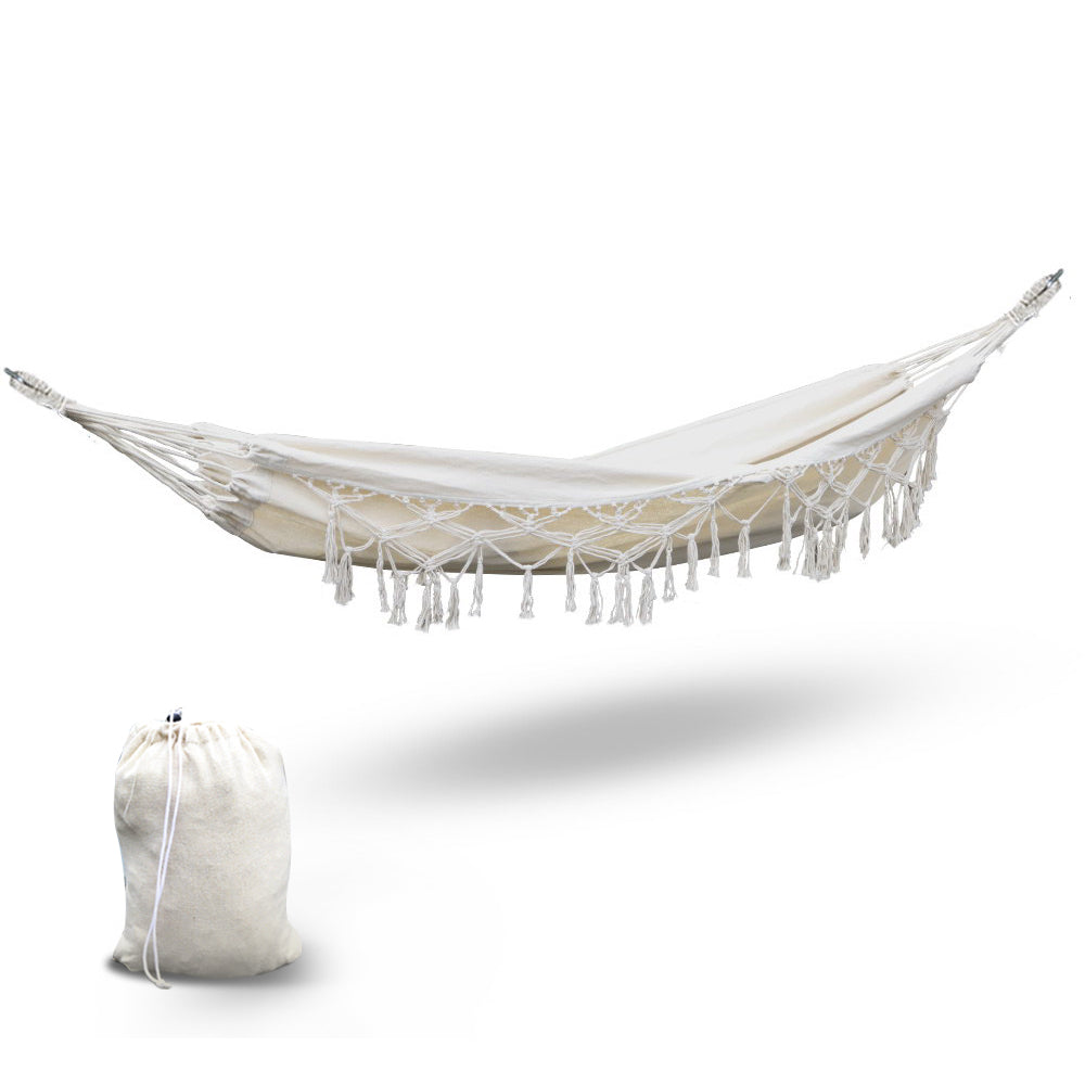 Hanging Tassel Hammock Swing Bed Cream