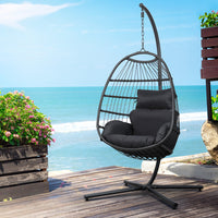 Egg Swing Chair Hammock Stand Outdoor Furniture Hanging Wicker Seat Grey