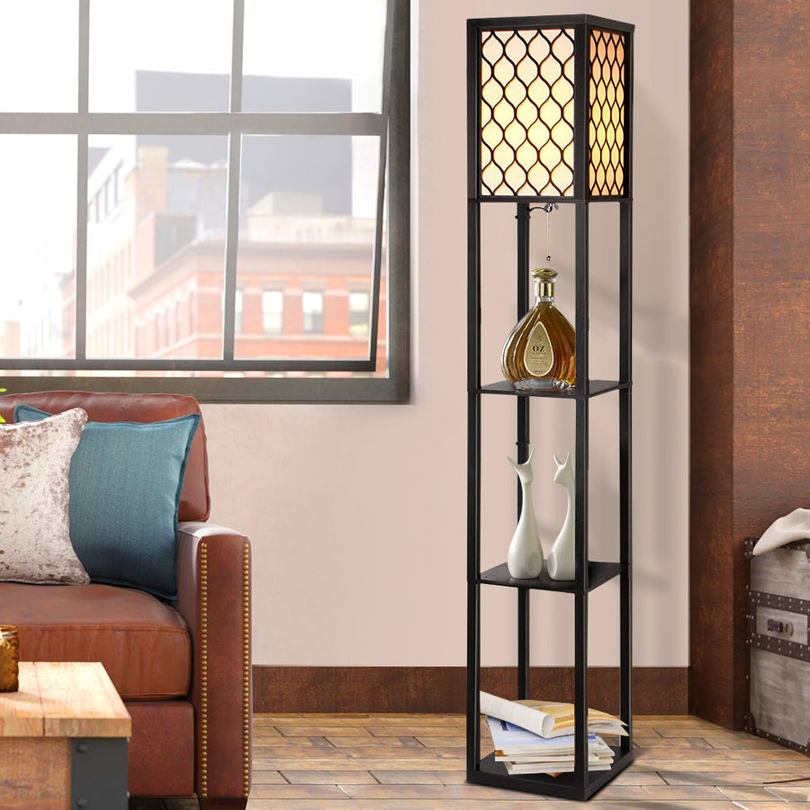 Floor Lamp Storage Shelf LED Lamps Vintage Standing Reading Light Bedroom