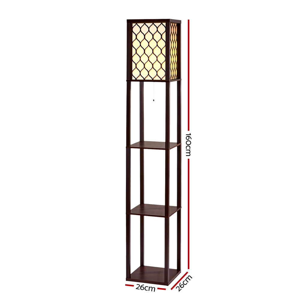 Floor Lamp LED Storage Shelf Standing Vintage Wood Light Reading Bedroom