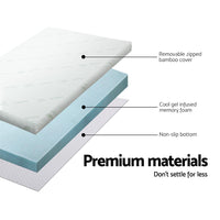 Cool Gel Memory Foam Mattress Topper w/Bamboo Cover 5cm - Double