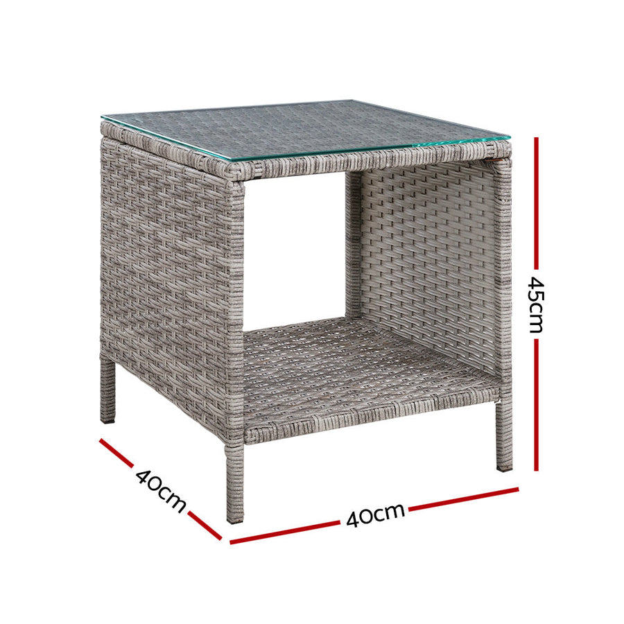 Side Table Coffee Patio Outdoor Furniture Rattan Desk Indoor Garden Grey