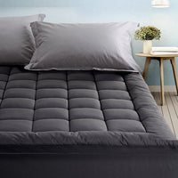 King Single Mattress Topper Pillowtop 1000GSM Charcoal Microfibre Bamboo Fibre Filling