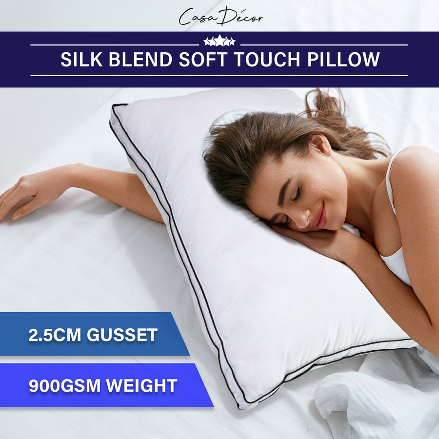 Silk Blend Pillow Hypoallergenic Gusset Cotton Cover Single Pack - White