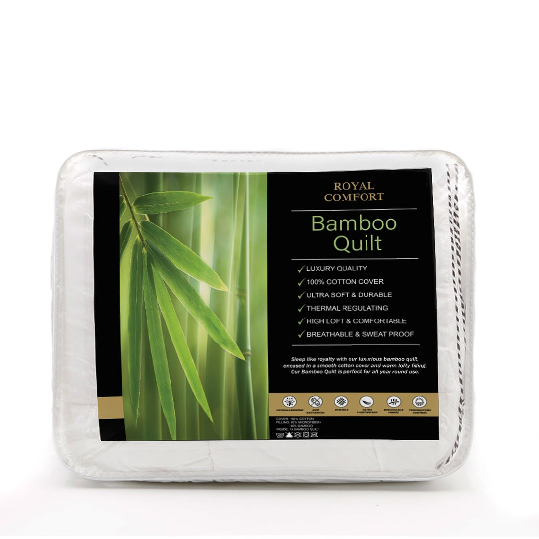 Bamboo Blend Quilt 250GSM Luxury  Duvet 100% Cotton Cover - Queen - White