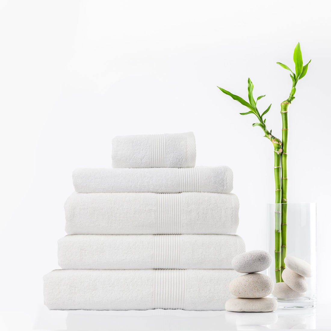 5 Piece Cotton Bamboo Towel Set 450GSM - White