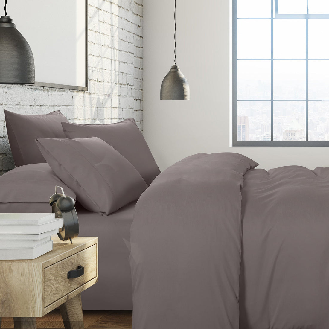 1500 Thread Count 6 Piece Cotton Rich Bedroom Collection Set - King - Dusk Grey