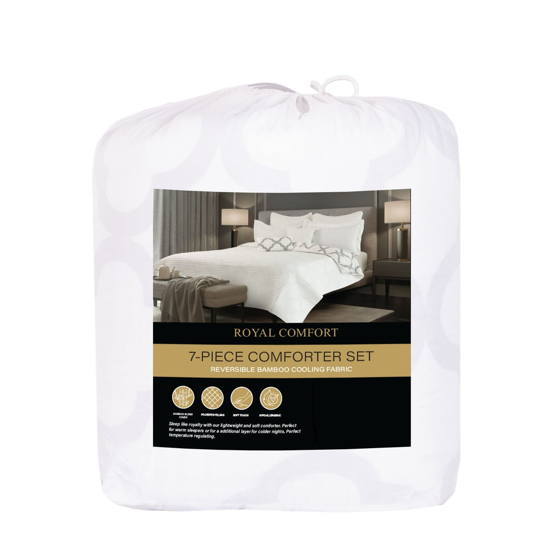 Bamboo Cooling Reversible 7 Piece Comforter Set Bedspread - Queen - White