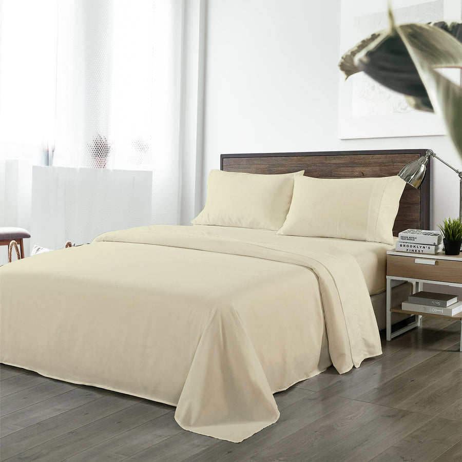 Bamboo Blended Sheet & Pillowcases Set 1000TC Ultra Soft Bedding - Ivory Double