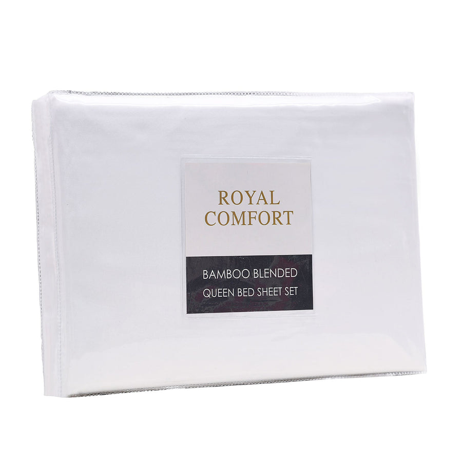 Bamboo Blended Sheet & Pillowcases Set 1000TC Ultra Soft Bedding - White Queen