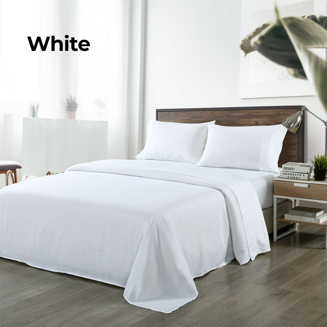 Bamboo Blended Sheet & Pillowcases Set 1000TC Ultra Soft Bedding - White Queen