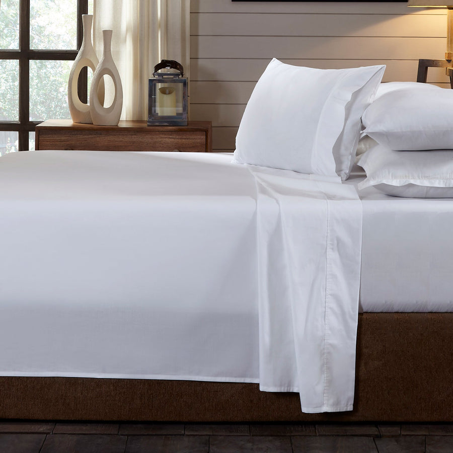 250TC Organic 100% Cotton Sheet Set 4 Piece Luxury Hotel Style - White Queen