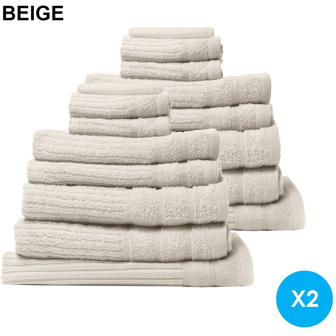 16 Piece Egyptian Cotton Eden Towel Set 600GSM - Beige