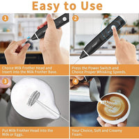 Black Rechargeable Electric Milk Frother Handheld (3 Speeds)