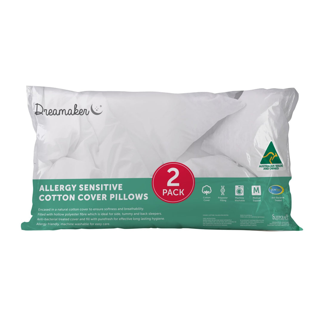 Allergy Sensitive Cotton Cover Pillow 2 Pack