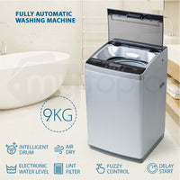 9kg Top Load Washing Machine Automatic Laundry Clothes Washer Home Dry Wash Light Grey