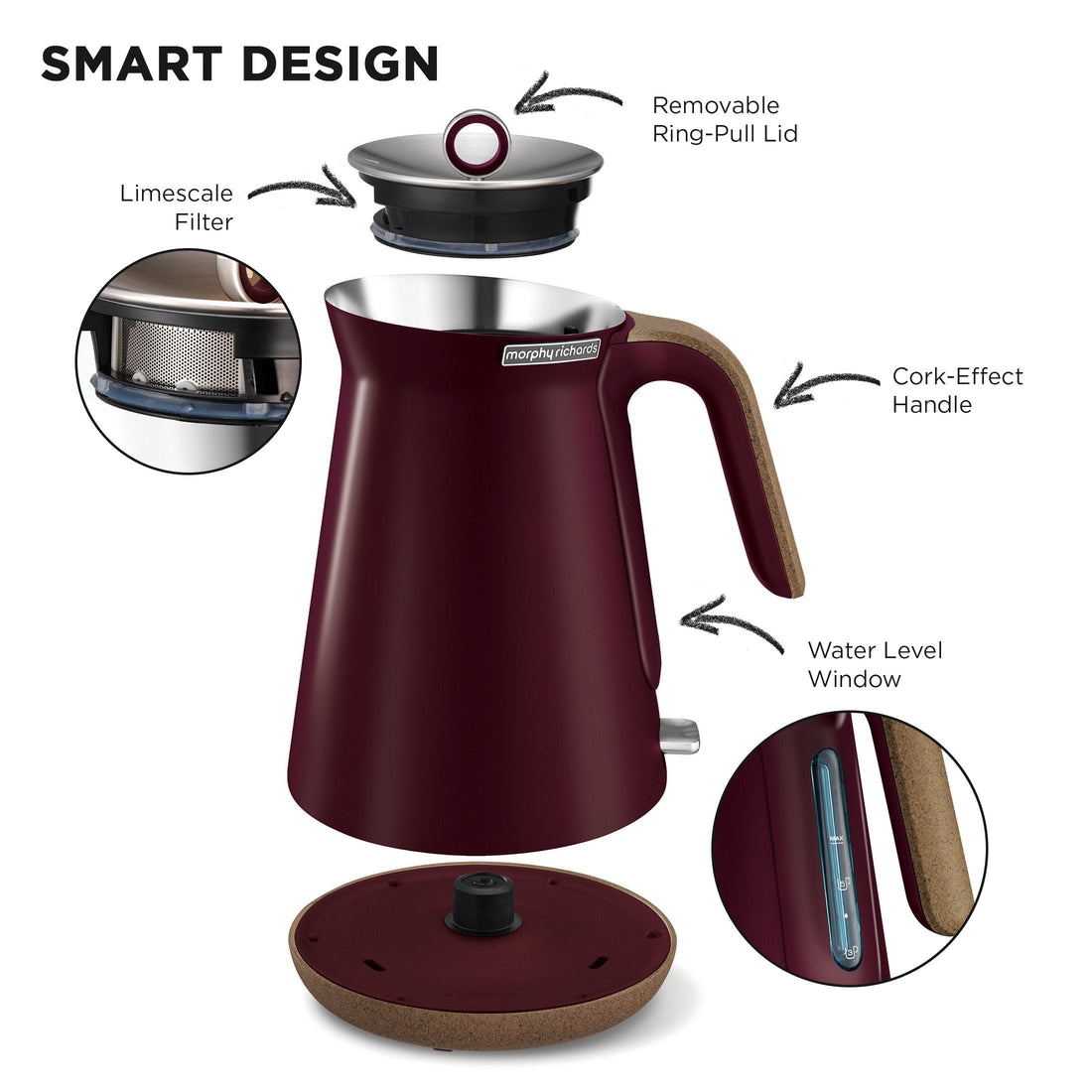 1.5L Aspect Kettle - Maroon with Cork-Effect Trim