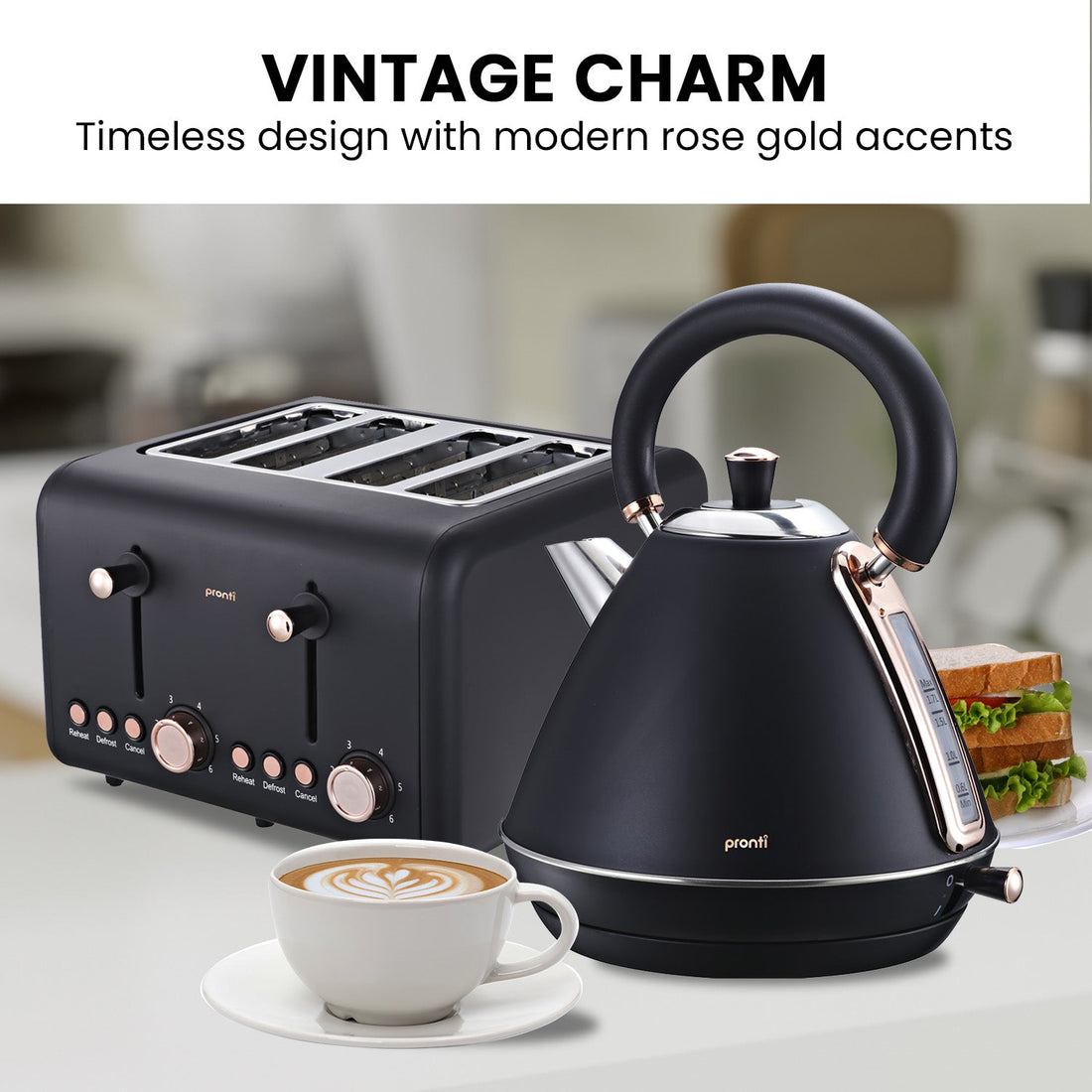 Rose Trim Collection Toaster & Kettle Bundle - Black