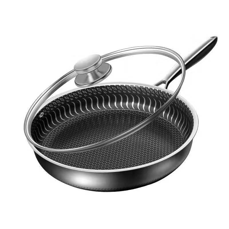 304 Stainless Steel Frying Pan Non-Stick Cooking Frypan Cookware 30cm Honeycomb Double Sided without lid