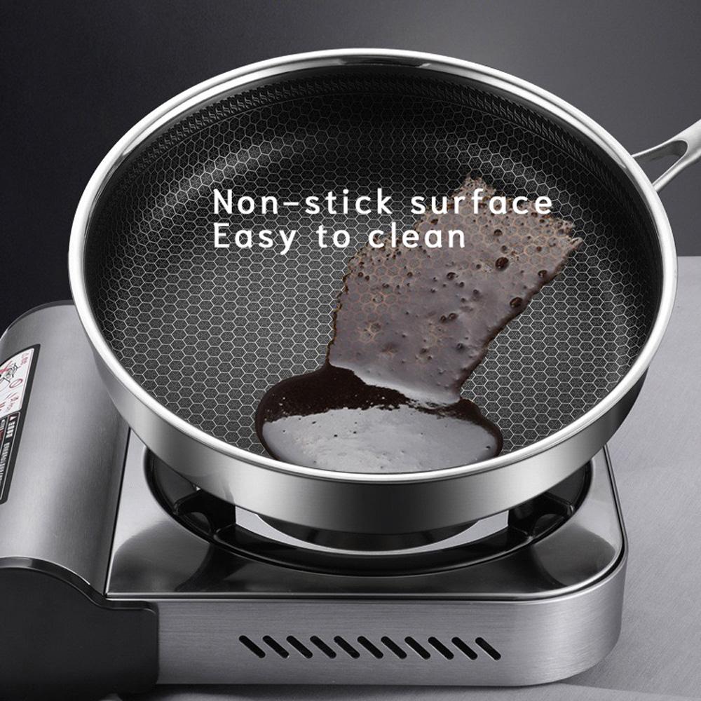 304 Stainless Steel Frying Pan Non-Stick Cooking Frypan Cookware 30cm Honeycomb Double Sided without lid