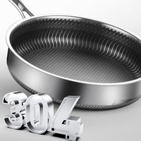 304 Stainless Steel Frying Pan Non-Stick Cooking Frypan Cookware 30cm Honeycomb Double Sided without lid