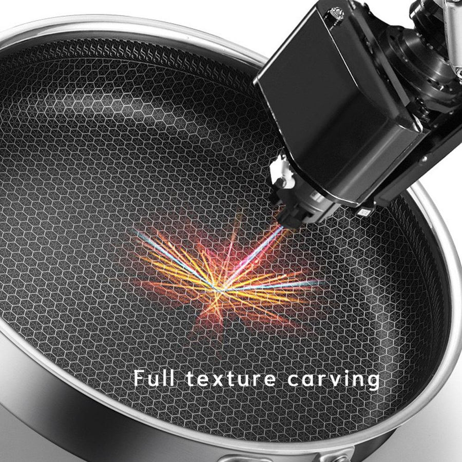 316 Stainless Steel Frying Pan Non-Stick Cooking Frypan Cookware 32cm Honeycomb Double Sided without lid