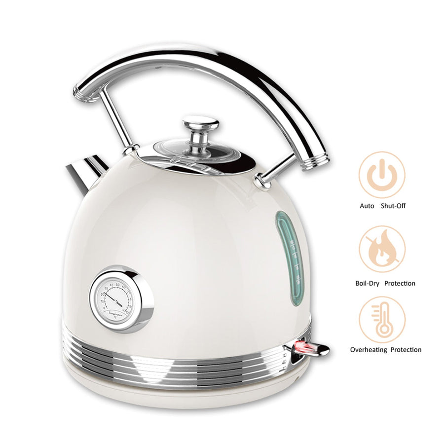 1.7 White Electric Kettle Boiler Stainless Steel Retro