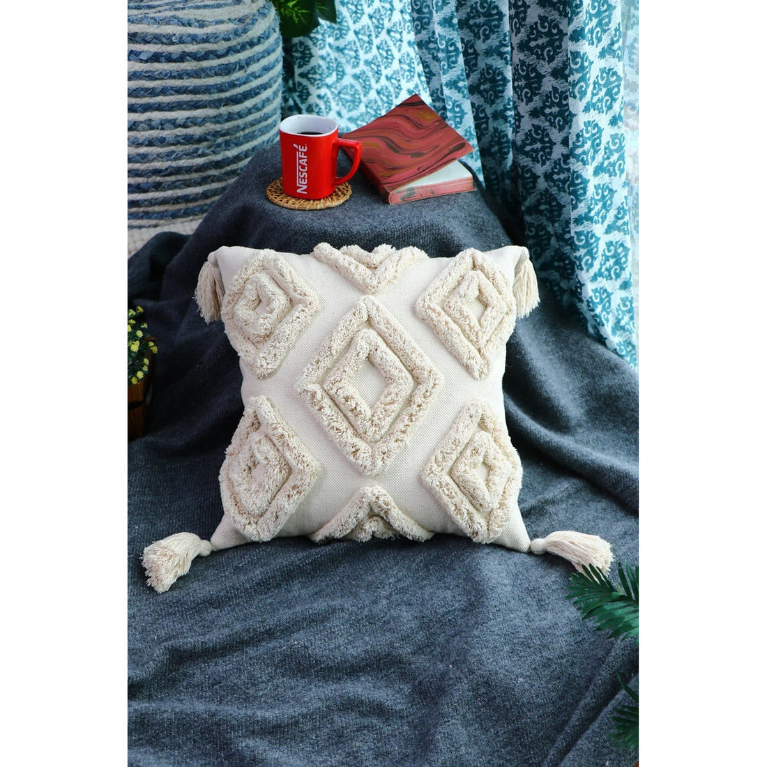 Moroccan Cushion Tassel Pillow Lumber 50x50cm