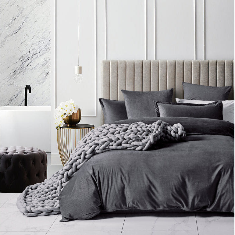 Corduroy Velvet King Bed Quilt Cover Set Charcoal