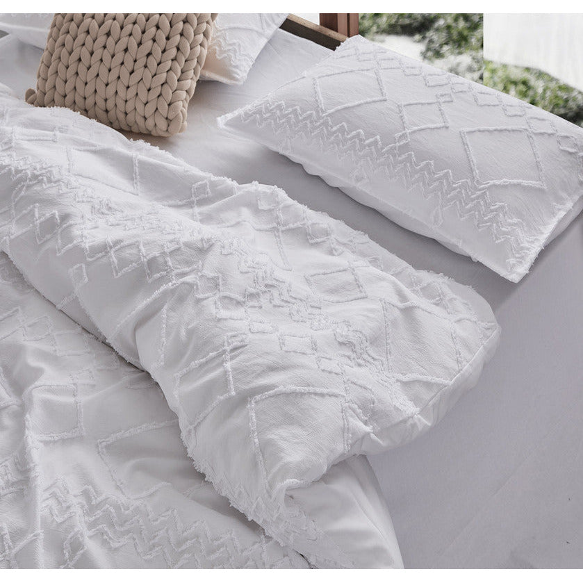 Tufted Ultra Soft Microfiber Quilt Cover Set King White