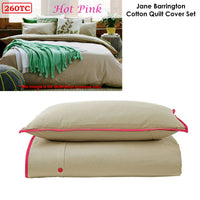 Cotton Quilt Cover Set Taupe/Hot Pink Single