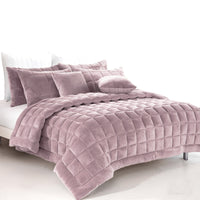 Augusta Faux Mink Quilt Comforter Set Blush Queen