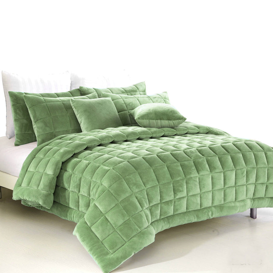 Augusta Faux Mink Quilt Comforter Set Sage Super King