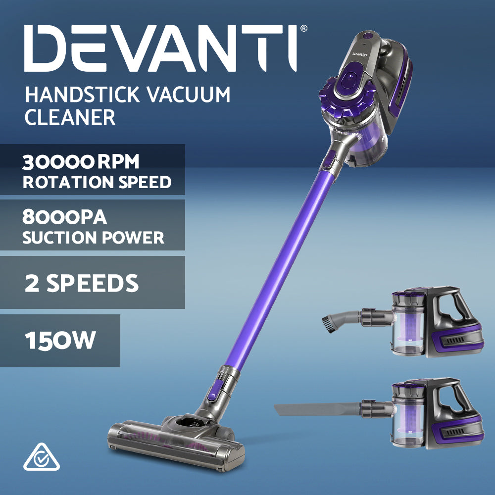 150 Cordless Handheld Stick Vacuum Cleaner 2 Speed   Purple And Grey